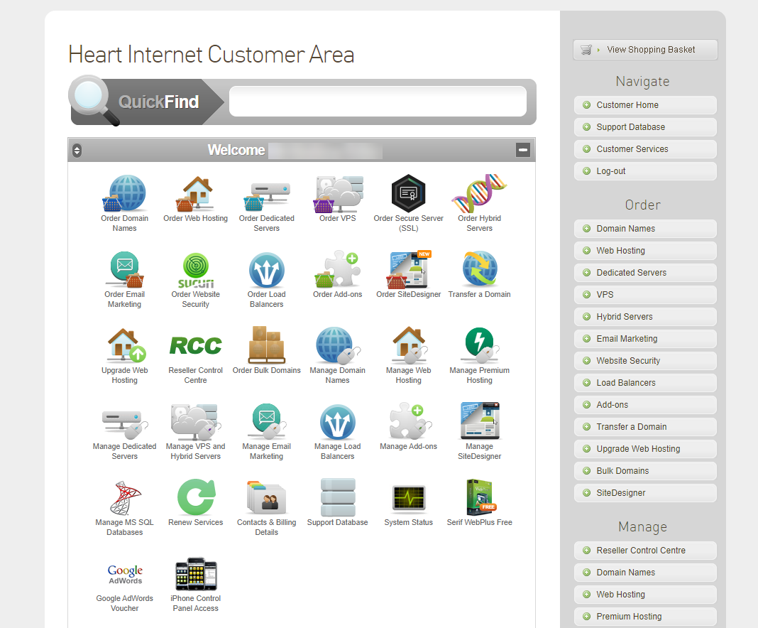 Heart Internet control panel